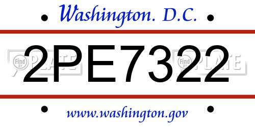 2PE7322 District Of Columbia License Plate