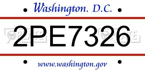 2PE7326 District Of Columbia License Plate