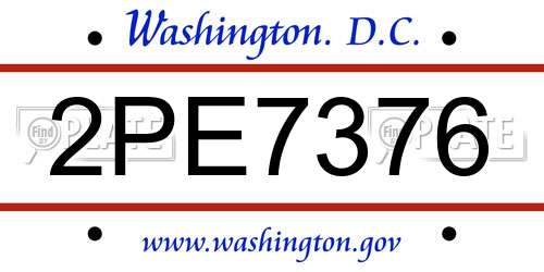 2PE7376 District Of Columbia License Plate