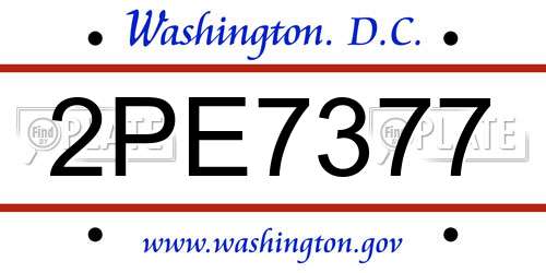2PE7377 District Of Columbia License Plate
