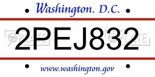 2PEJ832 District Of Columbia License Plate