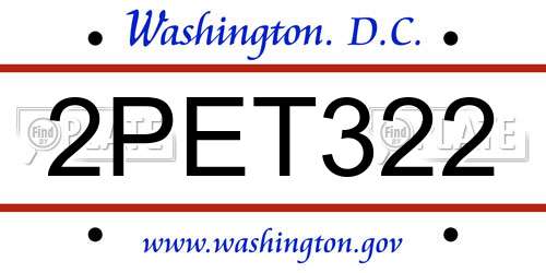 2PET322 District Of Columbia License Plate