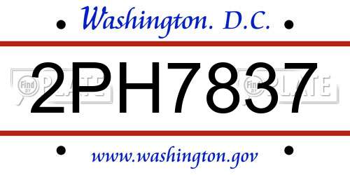 2PH7837 District Of Columbia License Plate