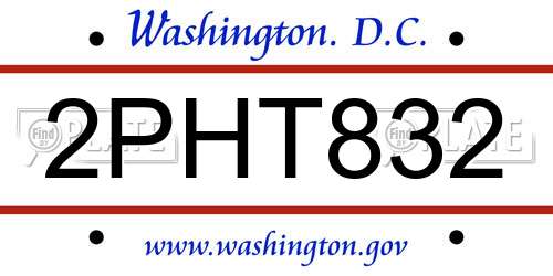 2PHT832 District Of Columbia License Plate