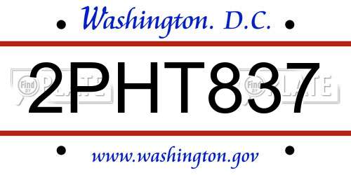2PHT837 District Of Columbia License Plate