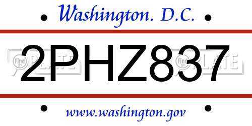 2PHZ837 District Of Columbia License Plate