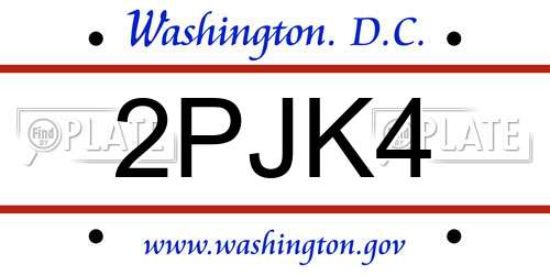 2PJK4 District Of Columbia License Plate