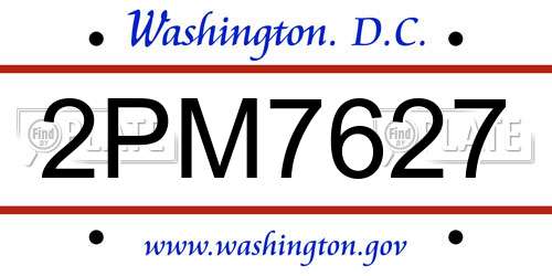 2PM7627 District Of Columbia License Plate