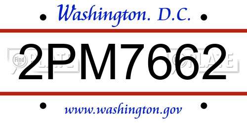 2PM7662 District Of Columbia License Plate