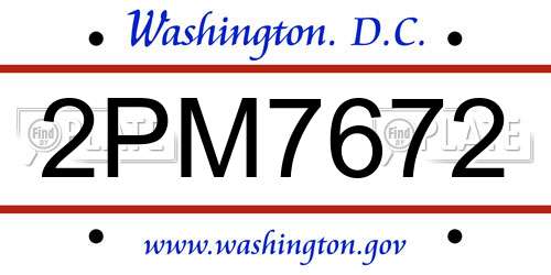 2PM7672 District Of Columbia License Plate