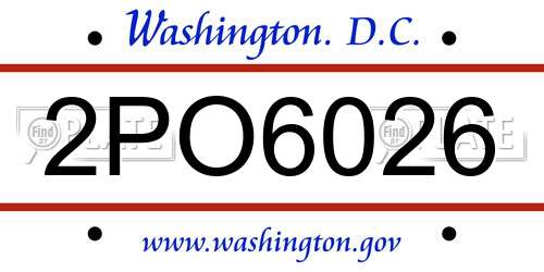 2PO6026 District Of Columbia License Plate