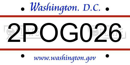 2POG026 District Of Columbia License Plate