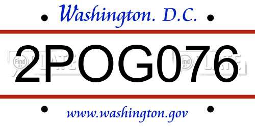 2POG076 District Of Columbia License Plate