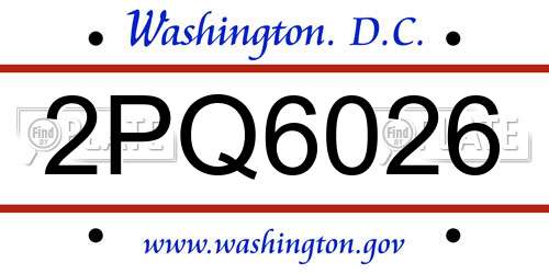 2PQ6026 District Of Columbia License Plate