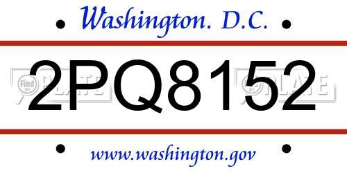 2PQ8152 District Of Columbia License Plate