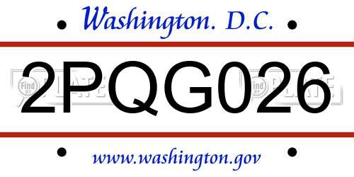 2PQG026 District Of Columbia License Plate