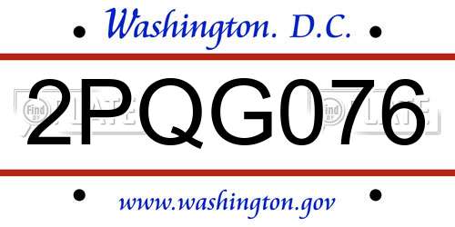 2PQG076 District Of Columbia License Plate