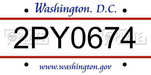 2PY0674 District Of Columbia License Plate