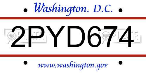 2PYD674 District Of Columbia License Plate