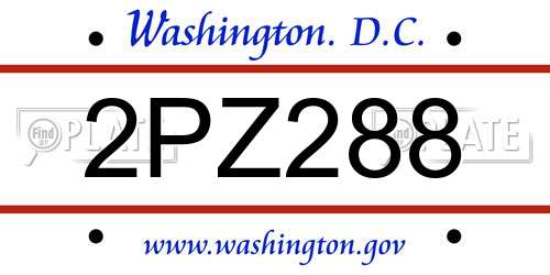 2PZ288 District Of Columbia License Plate