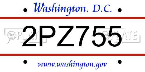 2PZ755 District Of Columbia License Plate