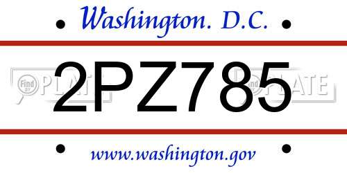 2PZ785 District Of Columbia License Plate