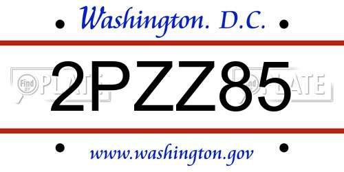 2PZZ85 District Of Columbia License Plate