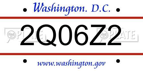 2Q06Z2 District Of Columbia License Plate
