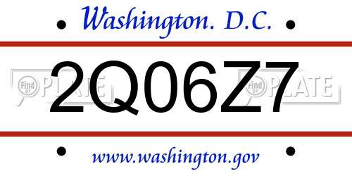 2Q06Z7 District Of Columbia License Plate