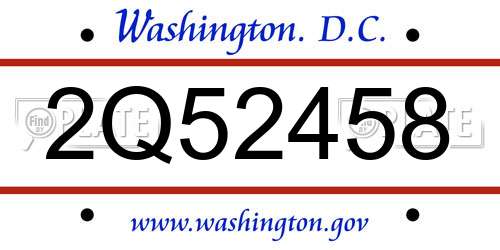 2Q52458 District Of Columbia License Plate
