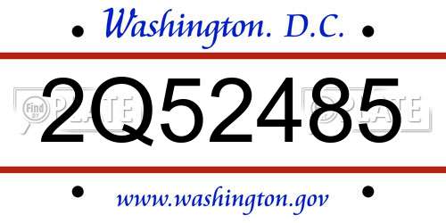 2Q52485 District Of Columbia License Plate