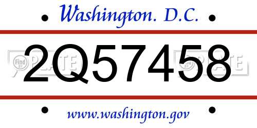 2Q57458 District Of Columbia License Plate