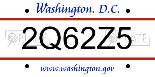 2Q62Z5 District Of Columbia License Plate