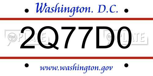 2Q77D0 District Of Columbia License Plate
