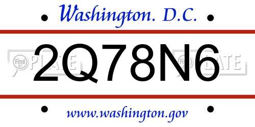 2Q78N6 District Of Columbia License Plate
