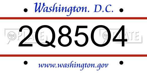 2Q85O4 District Of Columbia License Plate