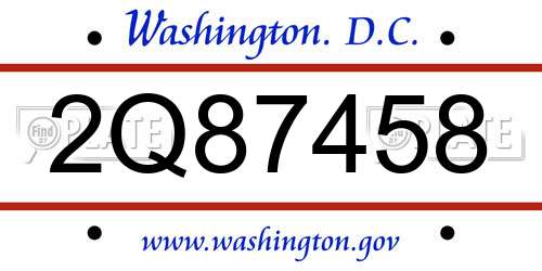 2Q87458 District Of Columbia License Plate
