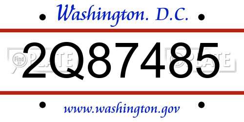 2Q87485 District Of Columbia License Plate