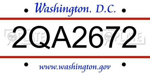 2QA2672 District Of Columbia License Plate