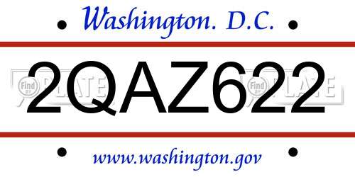 2QAZ622 District Of Columbia License Plate