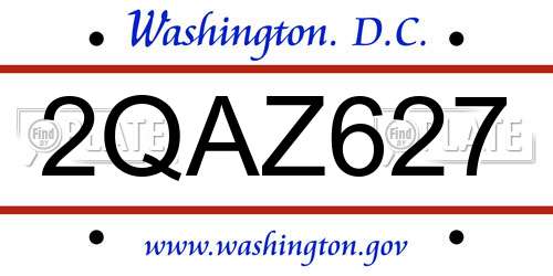 2QAZ627 District Of Columbia License Plate