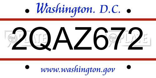 2QAZ672 District Of Columbia License Plate