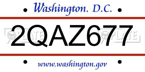 2QAZ677 District Of Columbia License Plate