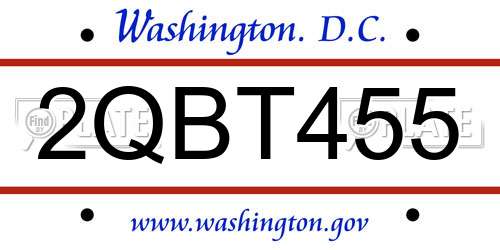 2QBT455 District Of Columbia License Plate