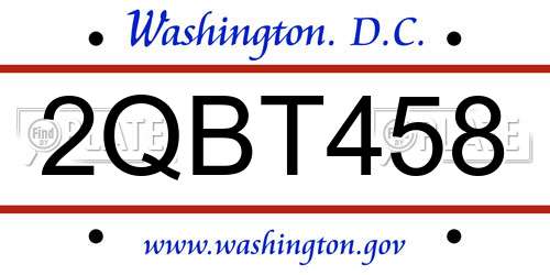 2QBT458 District Of Columbia License Plate