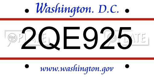 2QE925 District Of Columbia License Plate