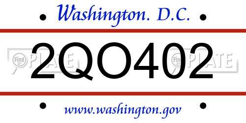 2QO402 District Of Columbia License Plate
