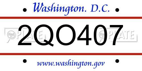 2QO407 District Of Columbia License Plate