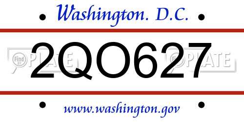 2QO627 District Of Columbia License Plate