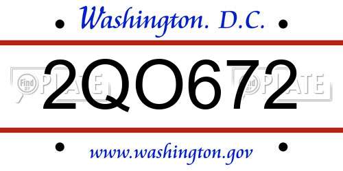 2QO672 District Of Columbia License Plate